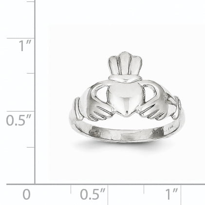 10k White Gold Polished Claddagh Ring Size 7 Length Width 3