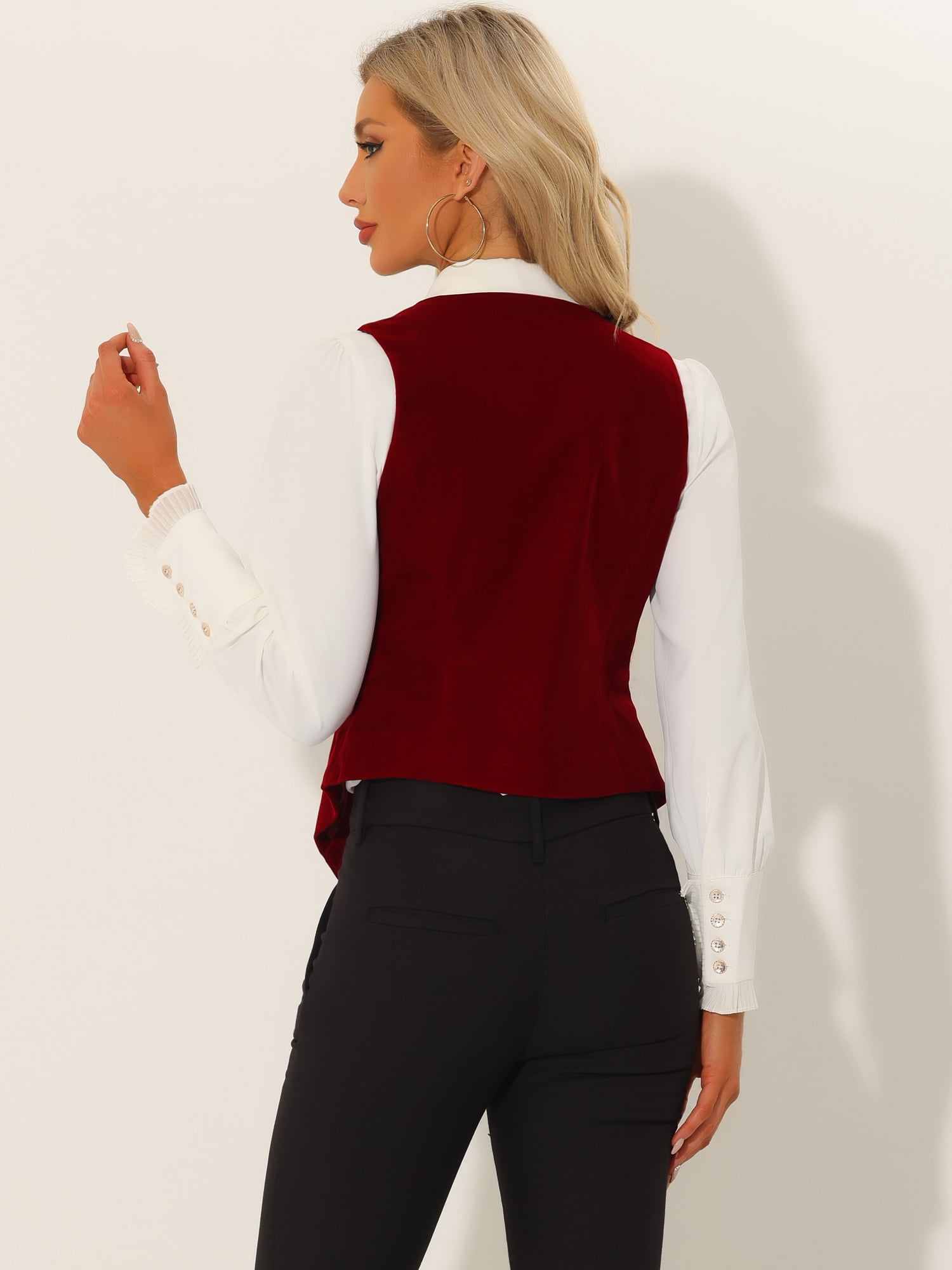 DARING DIVA Women's V Neck Retro Velvet Racerback Steampunk Vest M Burgundy