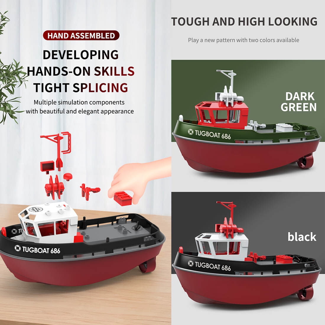 1/72 Scale RC Boat with High Speed, 2.4Ghz Waterproof Electric Remote Control Tugboat Model, Long Endurance RC Turbo Jet Boat Toy Gift for Enthusiasts