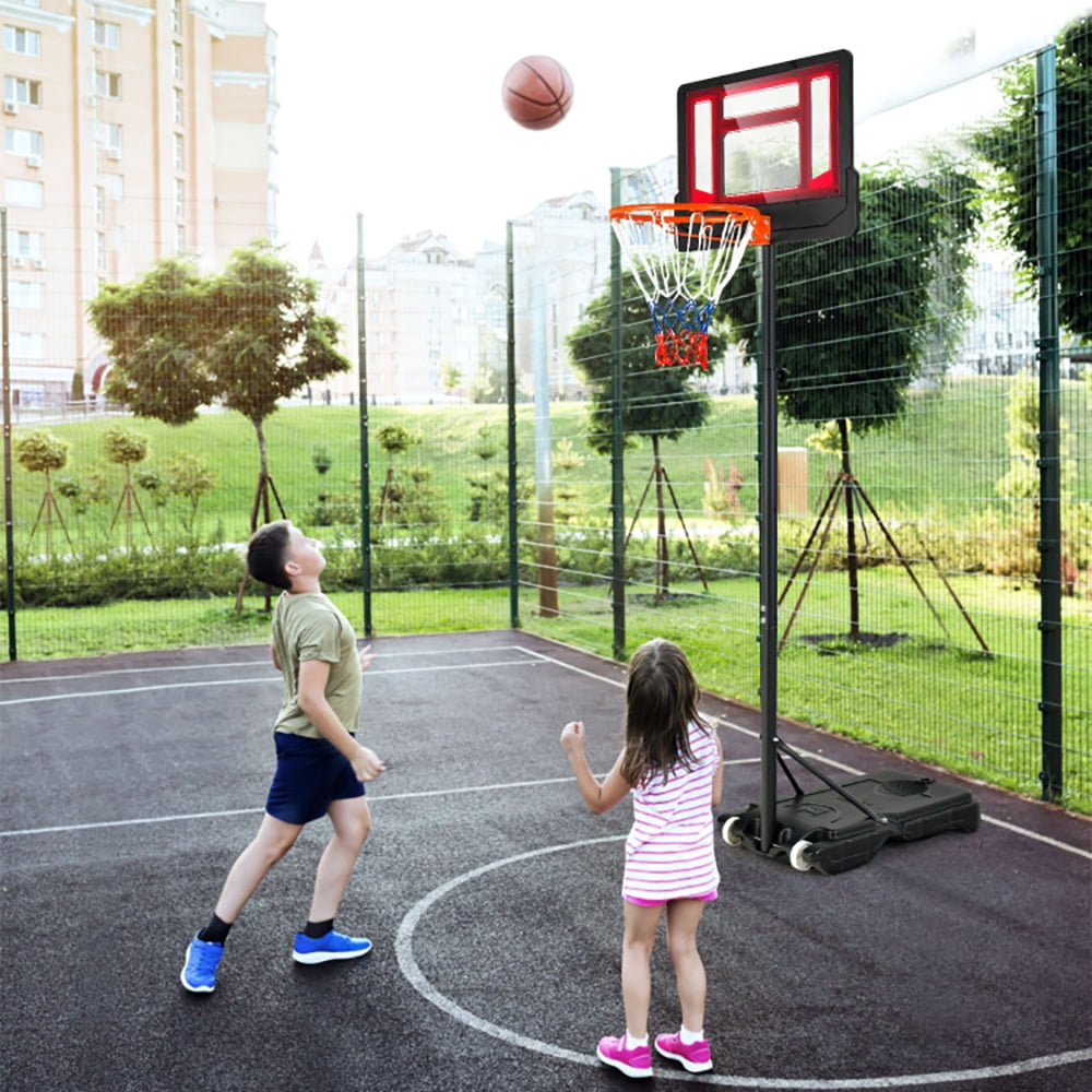Spaco 4.3-8.2 FT Portable Basketball Hoop with Adjustable Height and Wheels, Durable Basketball Hoop, Basketball Hoop System Height Adjustable Basketball Stand, Red