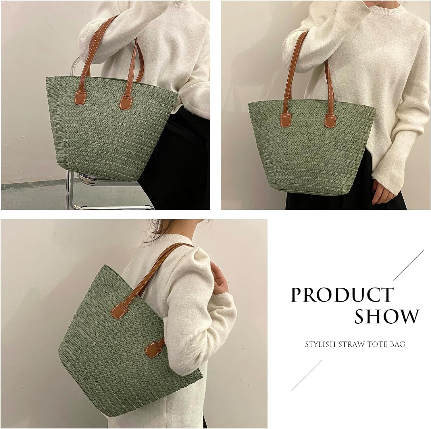 Kukuzhu Straw Beach Bag, Summer Straw Handbags for Women TrendyStraw Purses Woven Tote Bag for Travel Vacation