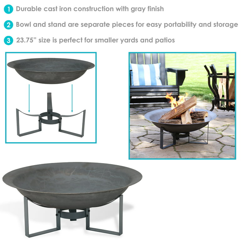 Sunnydaze 34 inch Large Fire Pit Bowl Outdoor Wood-Burning Cast Iron Rustic