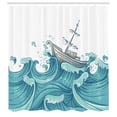 thumbnail image 3 of Ambesonne Nautical Shower Curtain, Ship and Ocean Waves, 69"Wx70"L, Aqua Taupe, 3 of 5