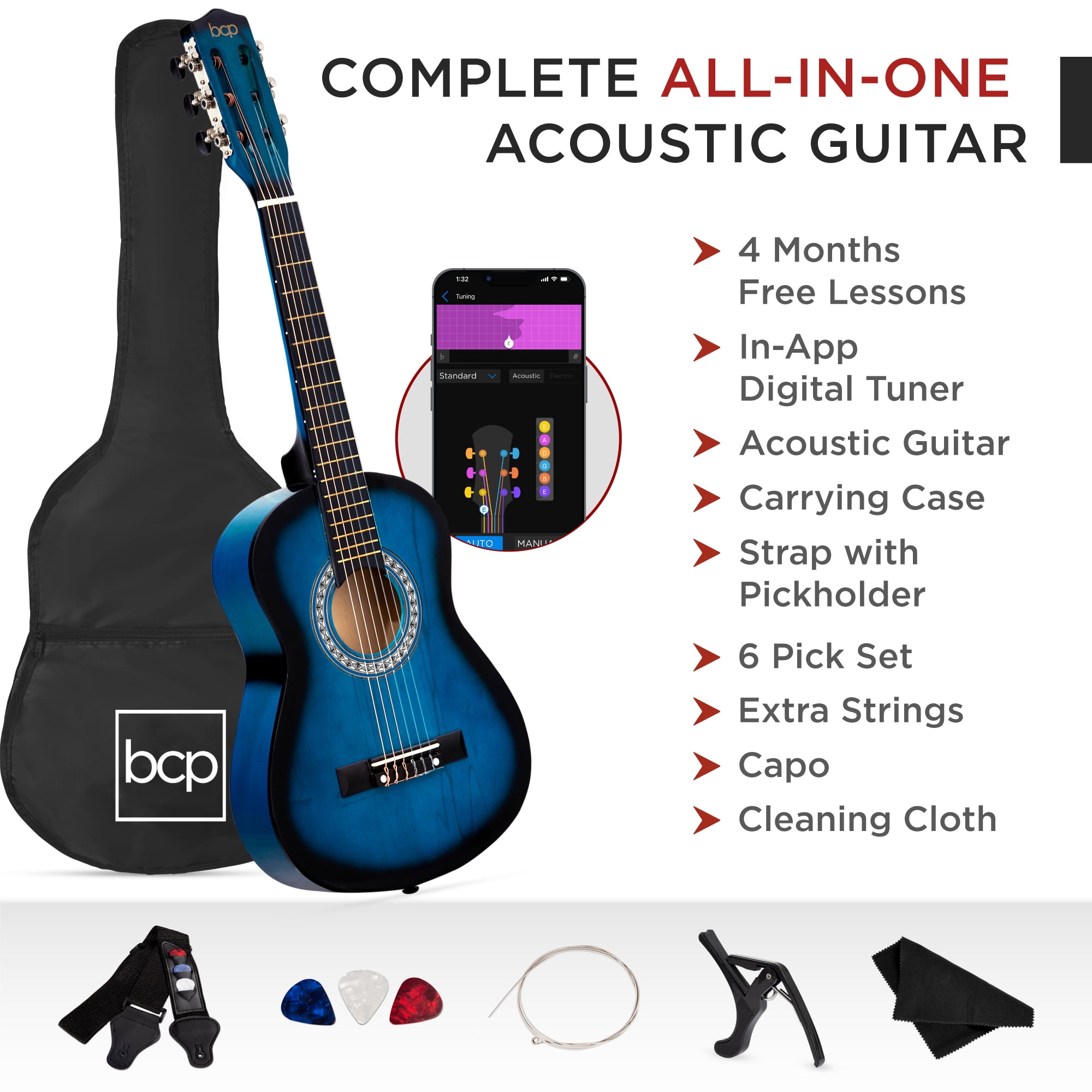 Best Choice Products Walmart Exclusive 38in Beginner Acoustic Guitar Starter Kit w/ Gig Bag, Strap, Extra Strings - Walmart Blue
