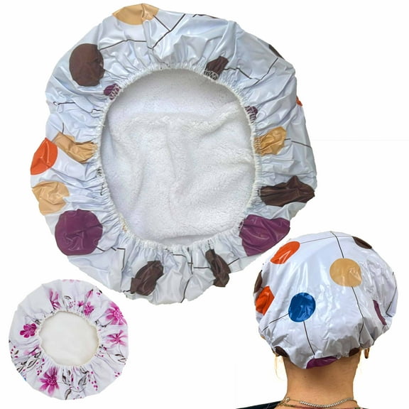 1 Kids Shower Cap Terry Cloth Lined Bouffant Pouch Bath Hair Waterproof Bathing