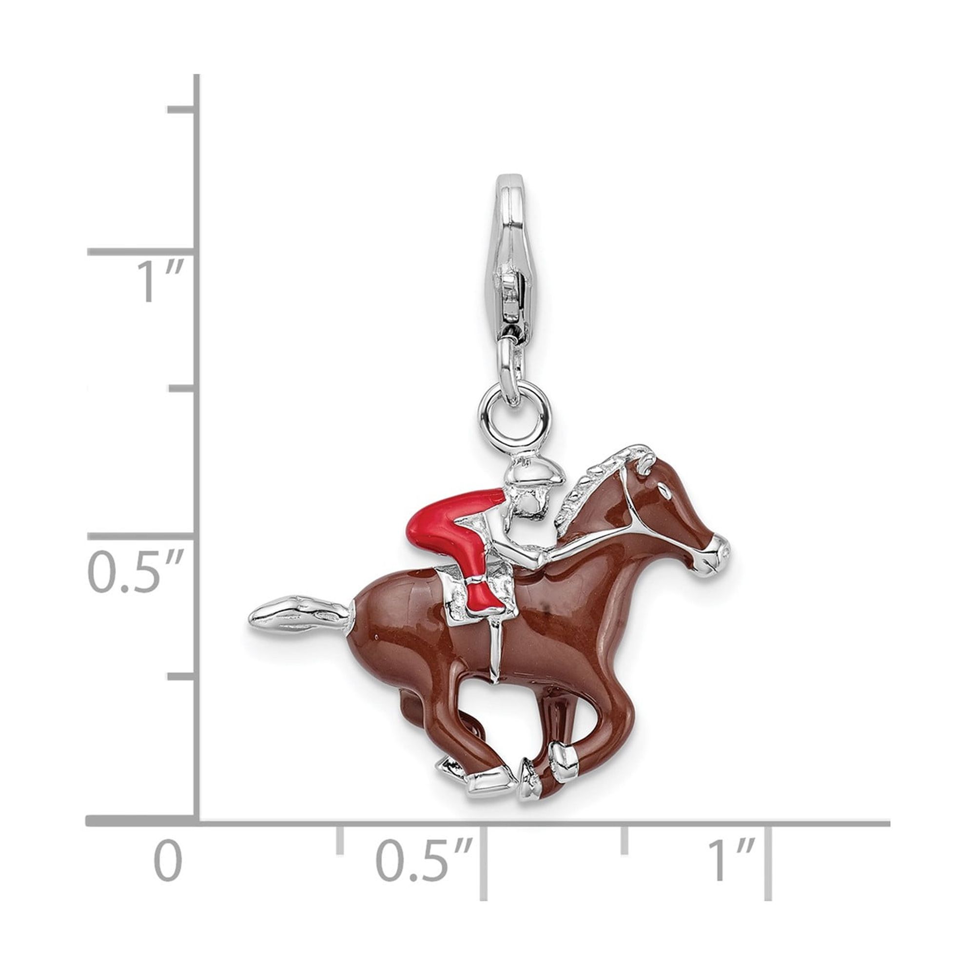 Sterling Silver Horse Racing Charm Pendant with Enamel Jockey, Equestrian Jewelry for Women, Racehorse Necklace or Bracelet Accessory, Sports Symbol of Speed and Passion