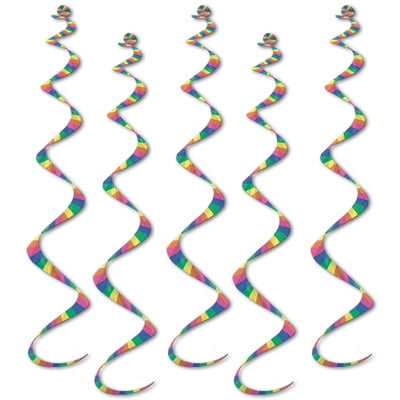 Club Pack of 30 Multi-Color Striped Spiral Streamers 24"