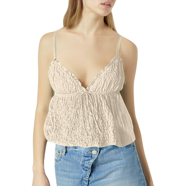 Camiseta sin mangas plisada con cuello en V para mujer - Blusa elegante de estilo francés, poliéster, tallas S-XL