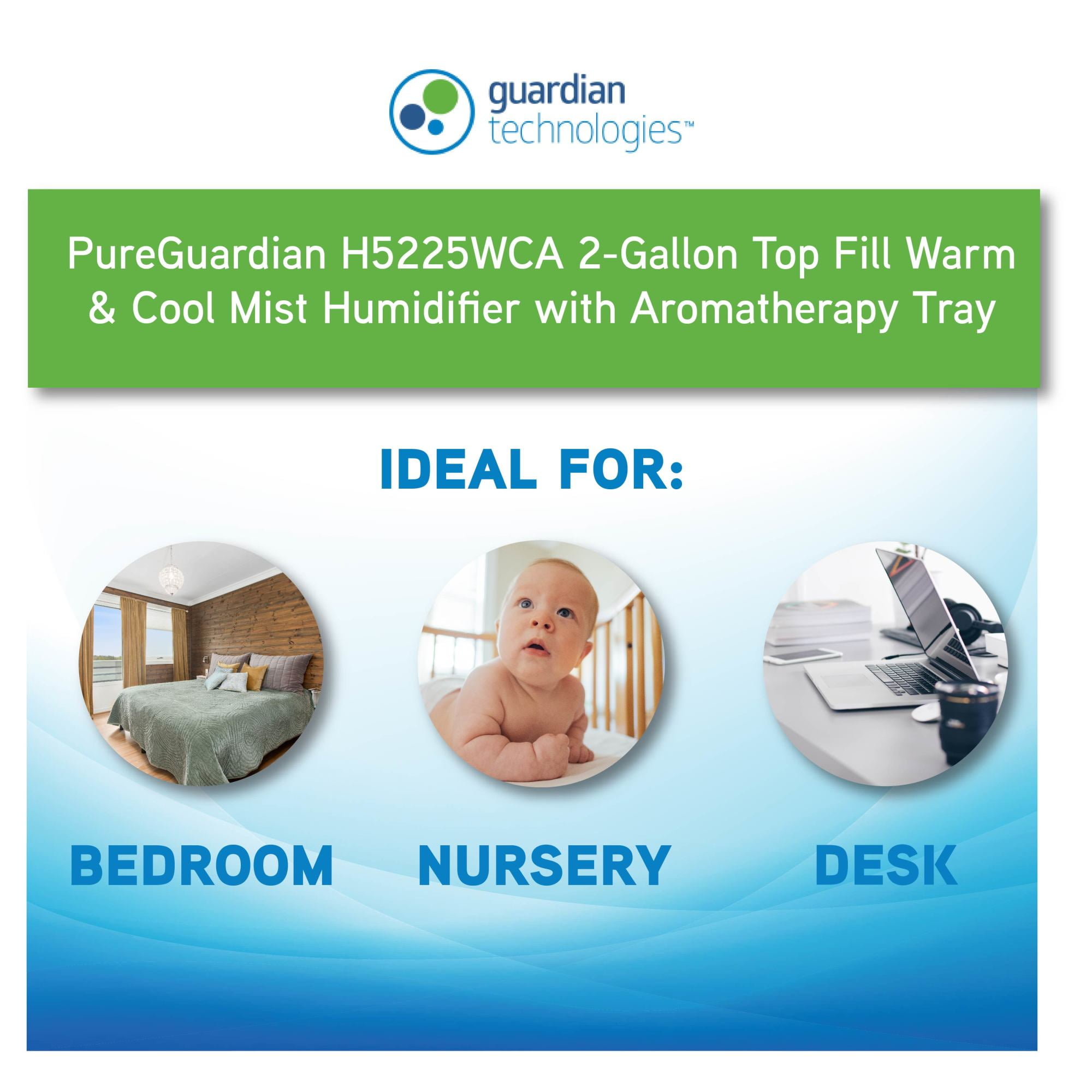 PureGuardian 100-Hour 2-Gallon Ultrasonic Warm & Cool Mist Humidifier, 560 Sq. ft. H5225WCA