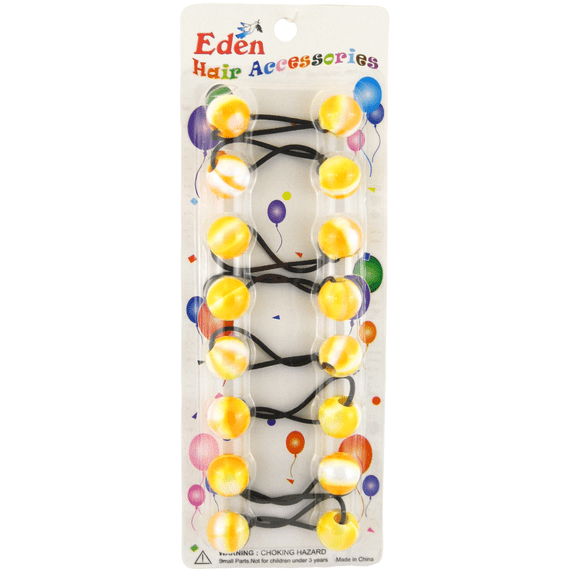 Eden Twinbead 20 mm Ball Ponytail Elastics, Yellow & White Marbled, 8 Ct.