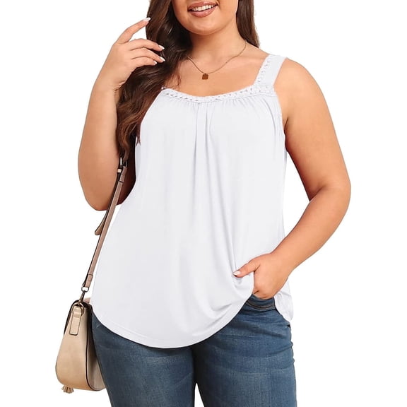 Daystry Plus Size Tank Tops for Women Loose Fit Lace Sleeveless Women's Summer Tanks White 2X
