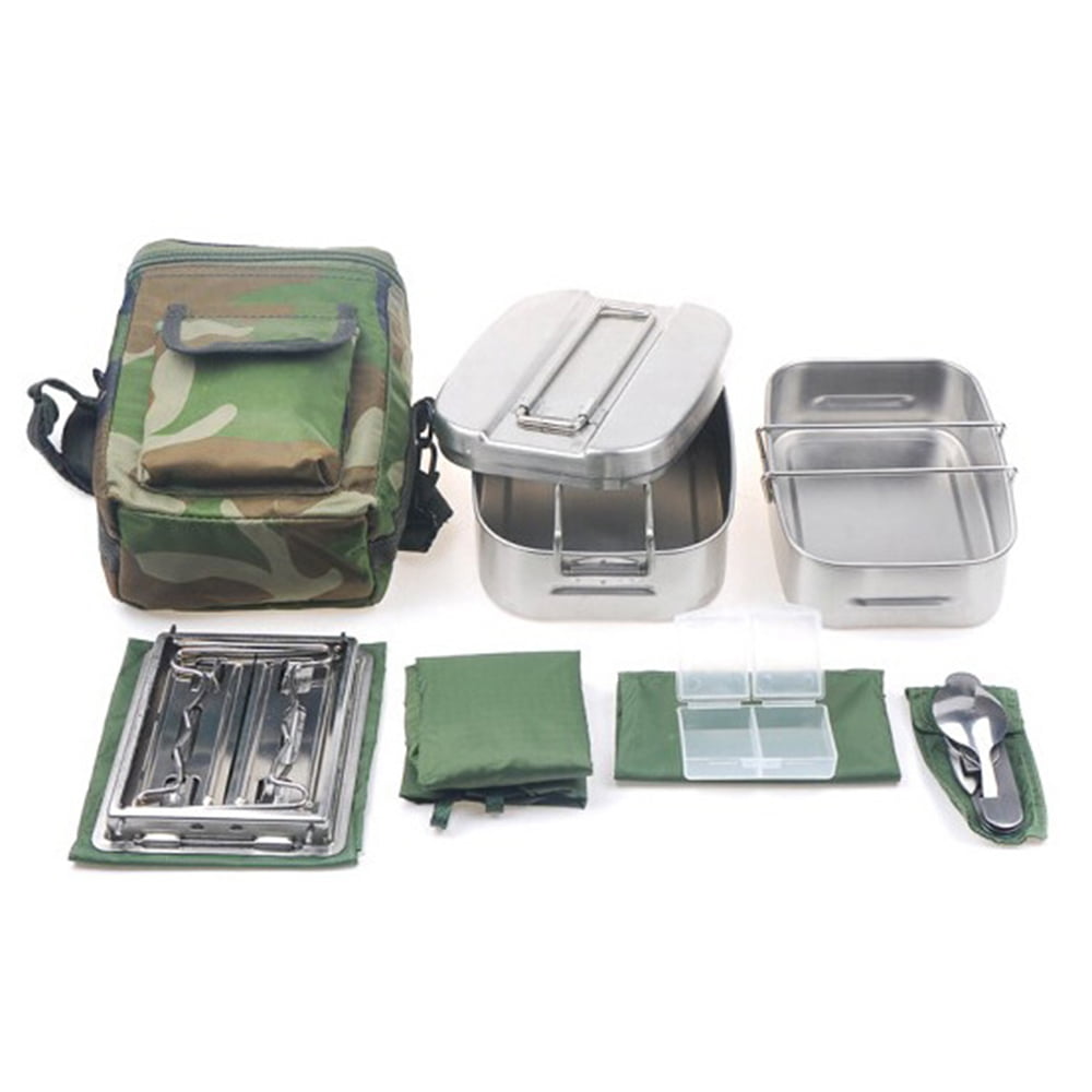 Lid Army Green Stainless Steel MOLLE Pouch for Camping Hiking Mastiff Gears® 304 US Military Canteen Kit Cooking Set Camping Canteen Mess Kit with Cup FDA Compliant 18//8