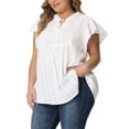 thumbnail image 4 of Agnes Orinda Women's Plus Size Peplum Babydoll Tie V Neck Ruffle Flowy Tunic Top 4X White, 4 of 6