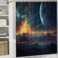 thumbnail image 6 of Fenyluxe Planets Stars Distant City Printed Shower Curtain - Easy Care Polyester Fiber Bathroom Shower Curtain Set with Hooks 69x72, 6 of 7