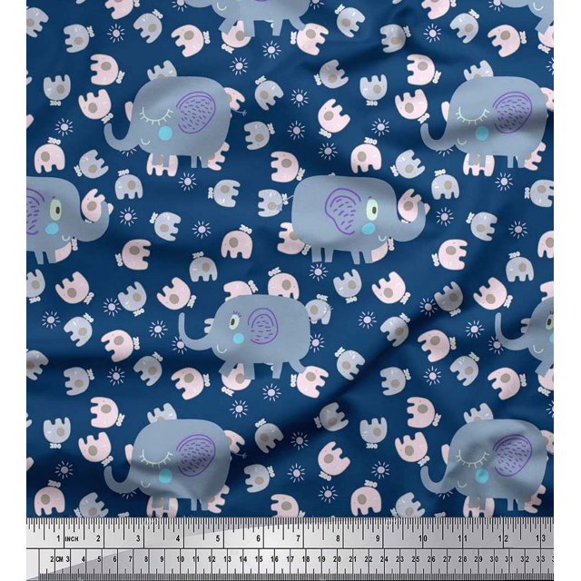Soimoi Rayon Fabric Cute Elephant Kids Print Sewing Fabric Yard 56 Inch Wide