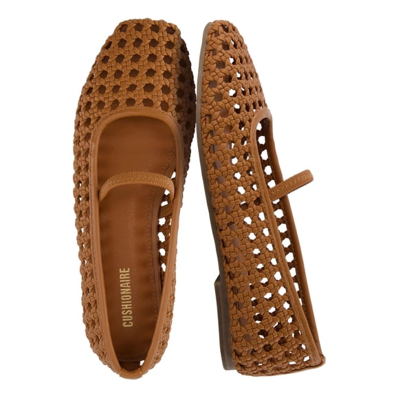 Cushionaire Weavy Woven Ballet Flats for Women | Square Toe Mary Jane Flats with Elastic Strap | Classic Woven Flat Design for Everyday Casual Outfits