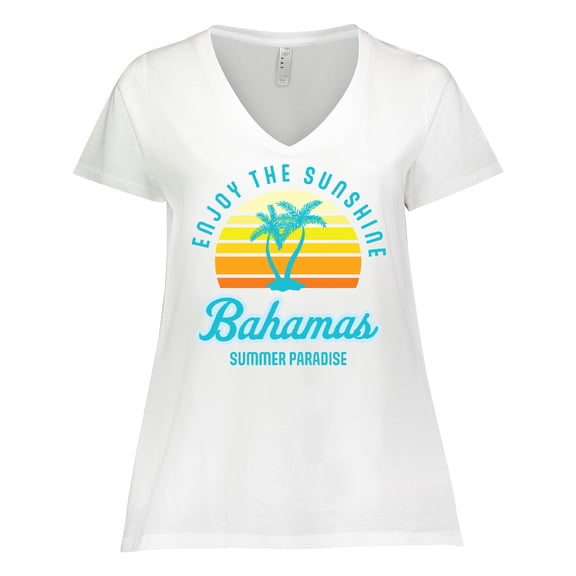 Inktastic Enjoy the Sunshine Bahamas Summer Paradise Women's Plus Size V-Neck T-Shirt