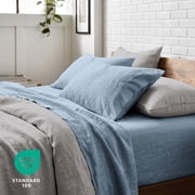 Bare Home Washed Sheet Set - Premium 1800 Collection - Deep Pocket - 4 Piece - Queen, Dusty Blue