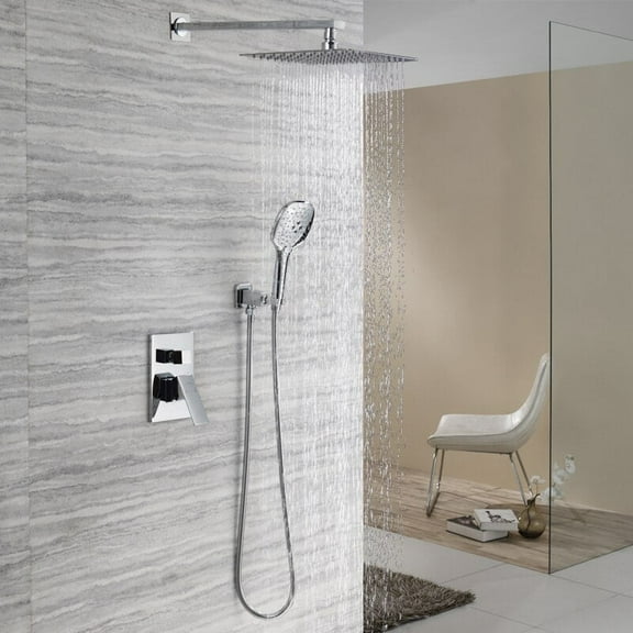 Juno Chrome Shower Head Set 8/10/12" Rainfall Shower Head Cold and Hot Mixer Tap