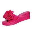 thumbnail image 3 of Women's Wedge Slide Sandals Summer Casual Thick Sole Platform Mules with 3D Floral Accent Peep Toe Design Solid Color Slip On Heeled Sandals for Beach Daily Walking Outdoor Use, 3 of 10