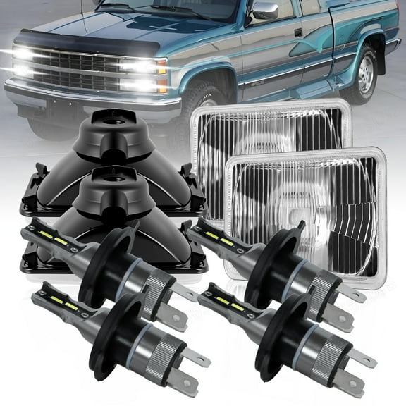 BSBSDJB 4pcs 4x6'' inch LED Headlights High Low Beam for Chevrolet K1500 K2500 K3500 1988-1991