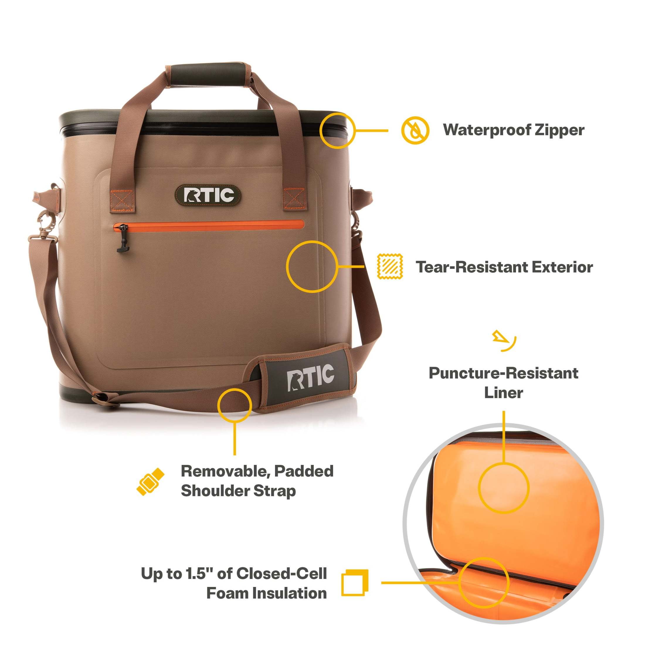 RTIC Soft Cooler 30 Can, Insulated Bag Portable Ice Chest Box For