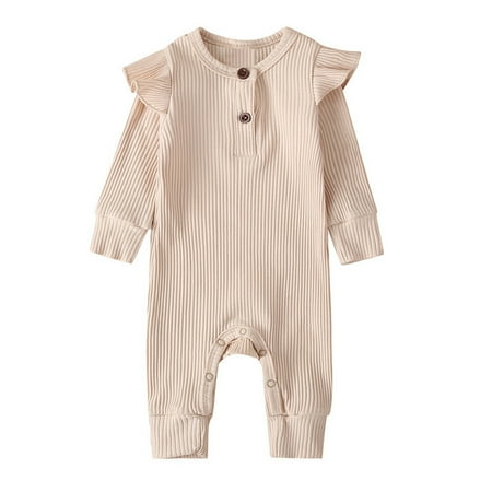 

Zhuashum Girls Romper Baby Toddler Solid Color Jumpsuit Fall Winter Round Neck Long Sleeve Outfits Vacation Adorable Girl Clothings Beige 12-18 Months