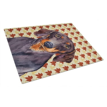 Carolines Treasures LH9088LCB Dachshund Fall Leaves Portrait Glass Cutting Board Large 12H x 16W multicolor