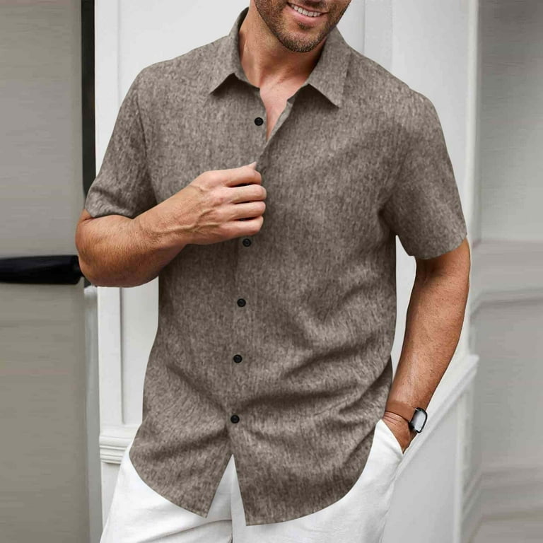 Men's Dress Shirts Solid Short Sleeve Stretch Wrinkle-Free Formal Shirt  Business Casual Button Down Loose Fit Shirts - Walmart.com