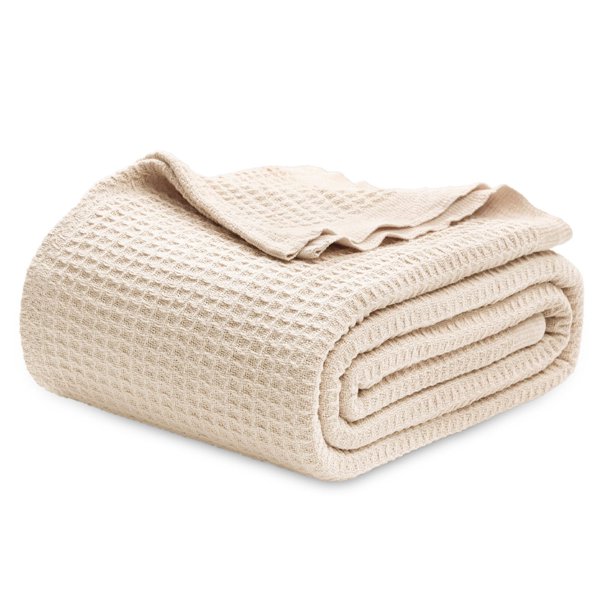 Manta para cama, 100% algodón, tejido gofrado, tamaño king, color beige