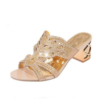 

Egmy Women Rhinestone Slippers For Women Open Toe Shoes Bohemia Heels