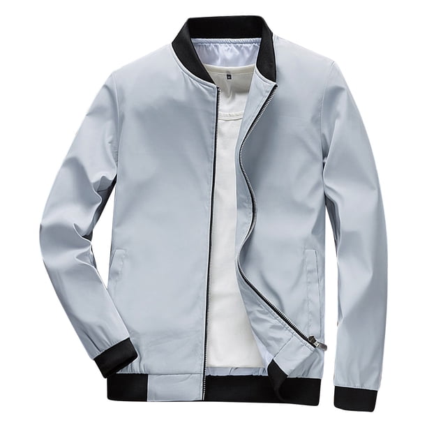 Chaquetas Hanzidakd para hombre, abrigos de invierno y otoño, manga larga, color liso, cuello alto, bolsillo con cremallera completa, ligeras, gabardinas holgadas, cárdigan informal, tops, gris XL