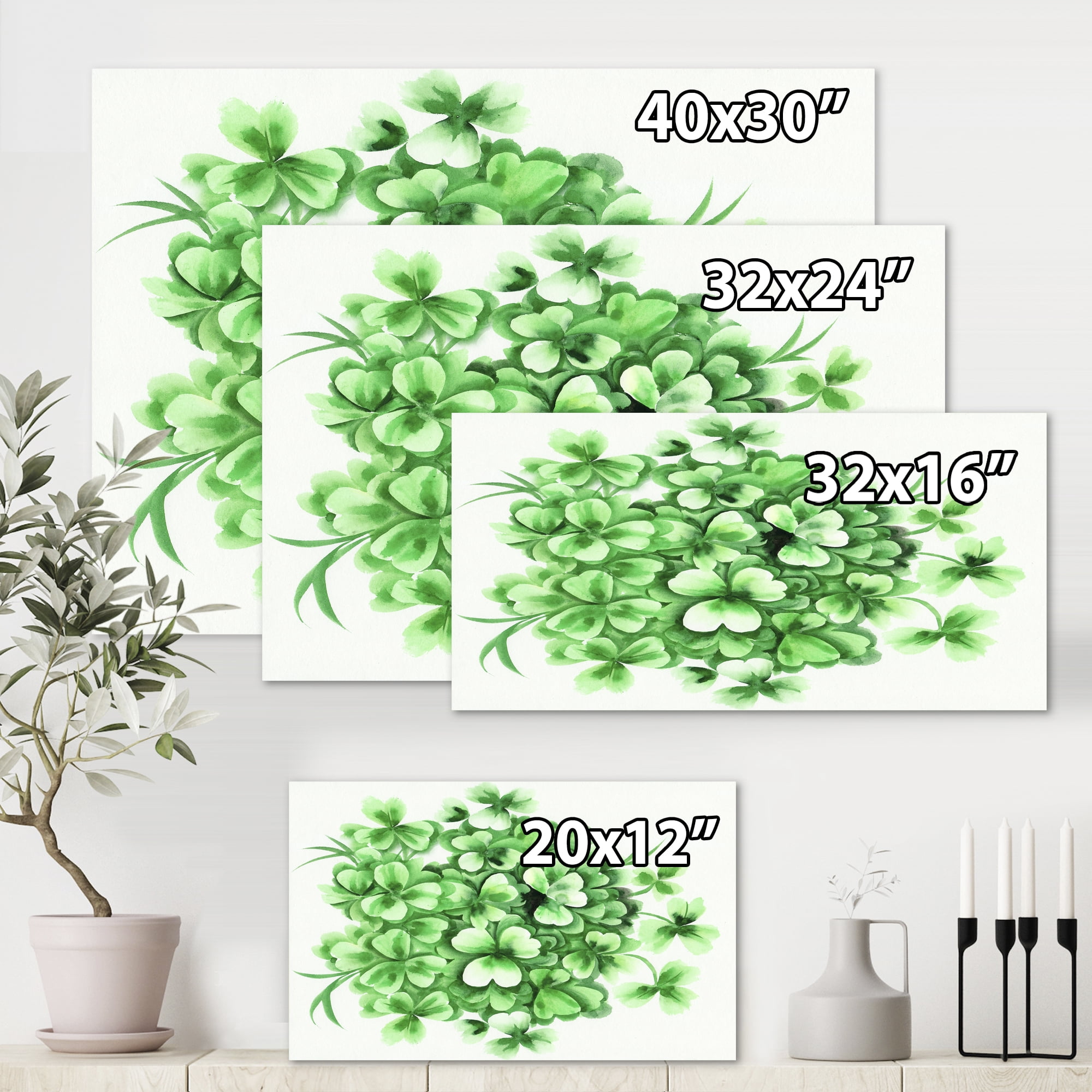 Designart ' Green Vintage Leaves of Shamrock ' Traditional Canvas Wall Art Print