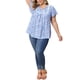 thumbnail image 2 of GRACE & GRANDEUR Blusa de mujer talla grande con estampado floral de Pascua, cuello con lazo, mangas con volantes, 3X azul cielo, 2 of 6