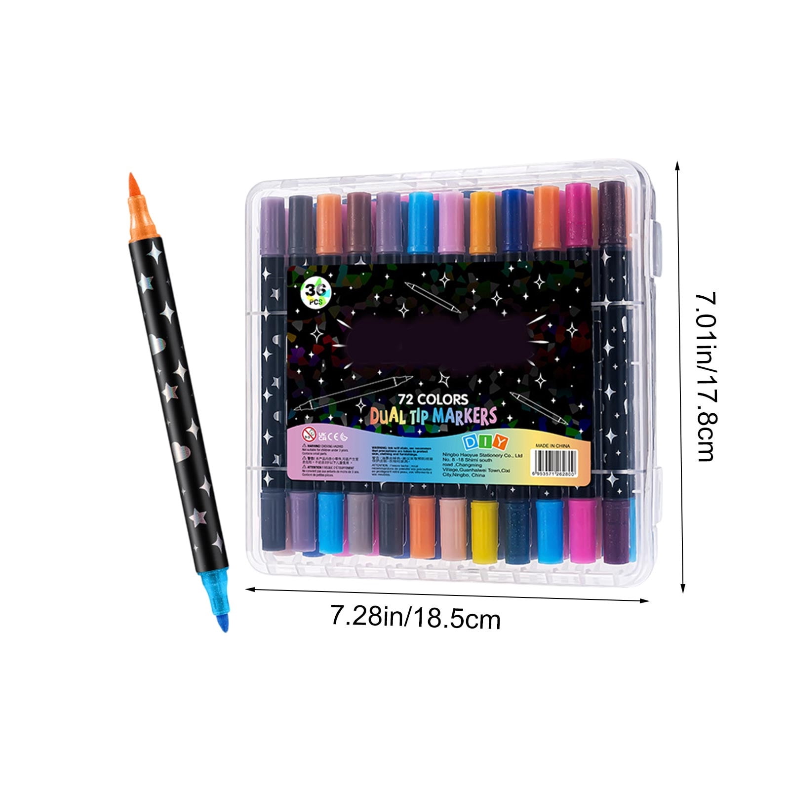 Tarmeek Dual-Tip Glitter Markers Marker Pens 36-Pack 72 Colors, Highlighters Pearlescent Metallic Pens, Fluorescent Pens for Journaling Drawing Card Making, Art Supplies for Office Notes Drawing