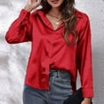 thumbnail image 4 of Womens Tops Satin Satin Imitation Silk Long Sleeved Button Down Blouse Shirts for Women, 4 of 7