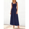 thumbnail image 5 of Navy Blue Womens Smocked Square Neck Sleeveless Eyelet Lace Cotton Maxi Dress For Spring Summer Beach, 5 of 6