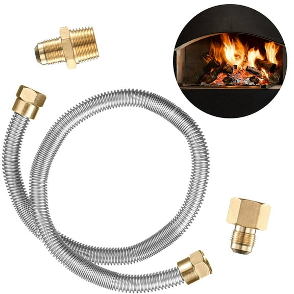 Gas Flex Line for Fire Pits and Fireplaces, 1/2" OD x 3/8" ID Whistle Free Gas Flex Line Connector Kit, 24" Long Stainless Steel Corrugated Pipe with 1/2" NPT Male x 1/2" NPT Female Fittings