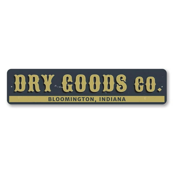 Dry Goods Co. Sign, Mercantile Company General Store Sign, Custom City State Location Aluminum Decor - 4x18 inches