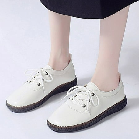 

YTJX Fashion Summer Women Casual Shoes Lace Up Flat Soft Sole Comfortable Solid Color Shallow Mouth