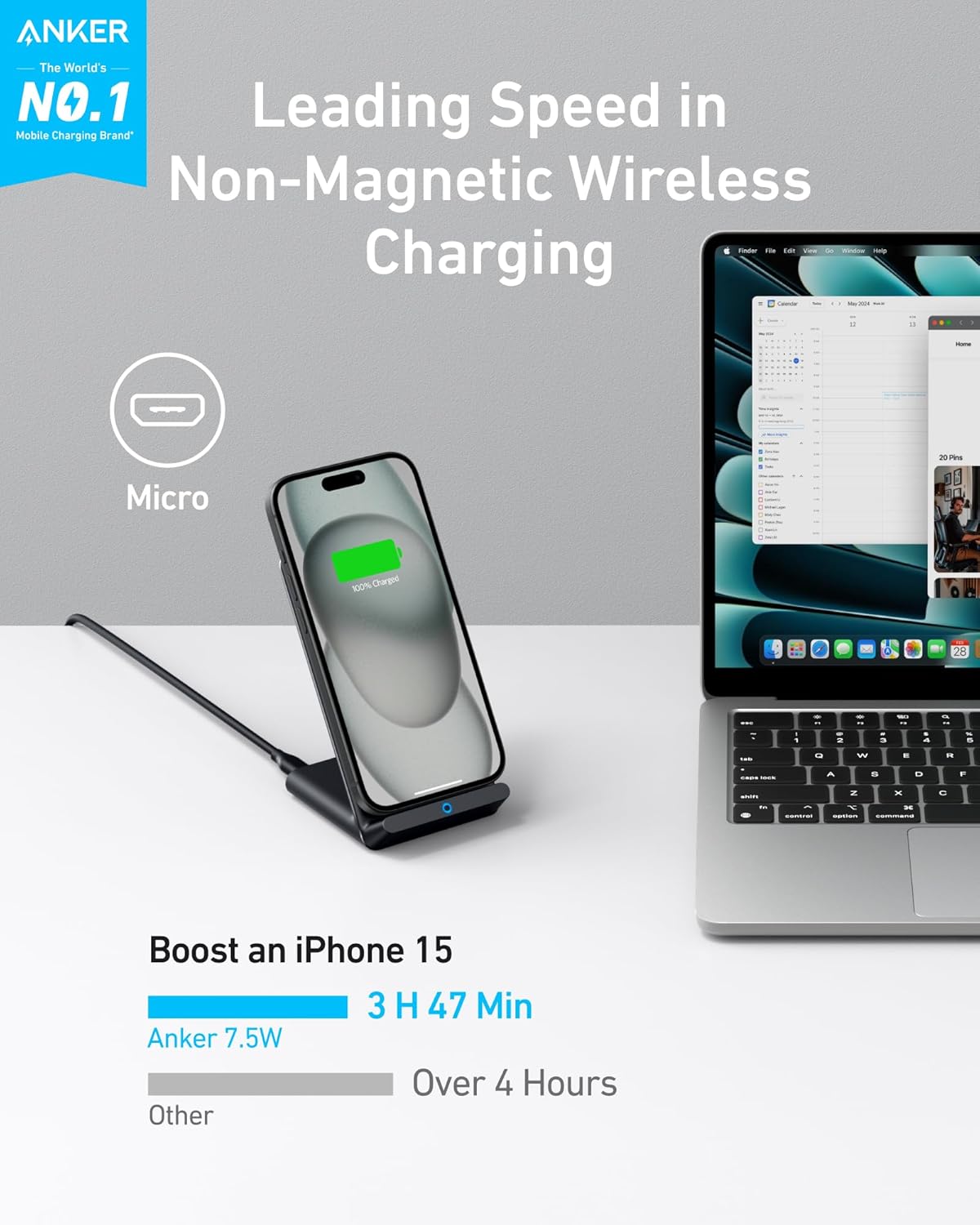 Anker 313 Wireless Charger Stand, 10W Fast Charge photo 2