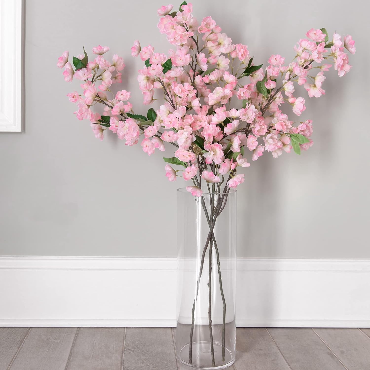Artificial Cherry Blossom Branches, Faux Fake Plum Flowers Real Touch Boutique Bulk for Home Wedding Office Decoration, 35”Long Stems for Tall Vase (3PCS, White)