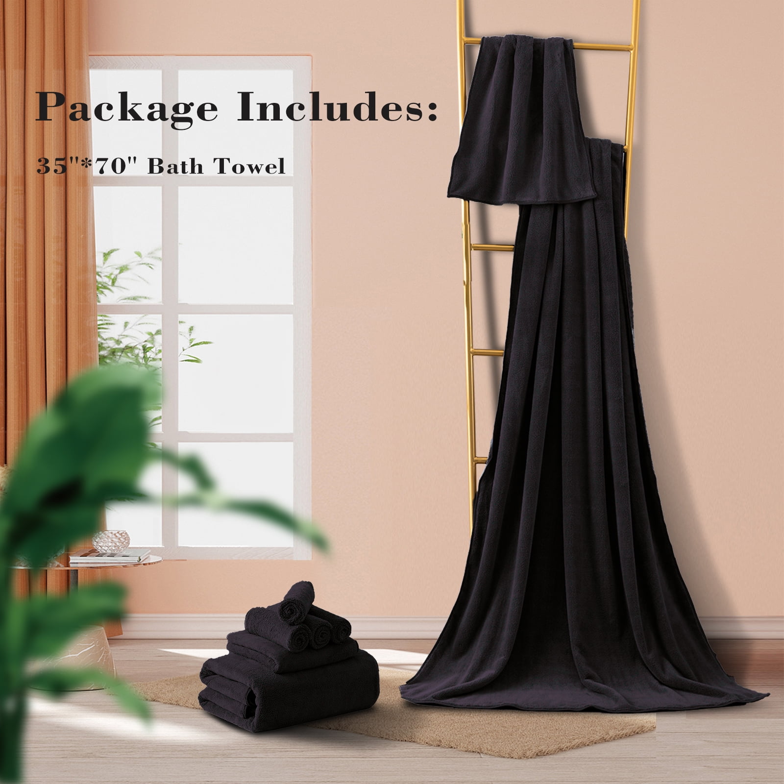 Smuge 8 Piece Oversized Bath Towel Set, Microfiber Ultra Soft Plush, 700 GSM Highly Absorbent Quick Dry Luxurious Bath Sheets Towels for Bathroom Hotel(Black)