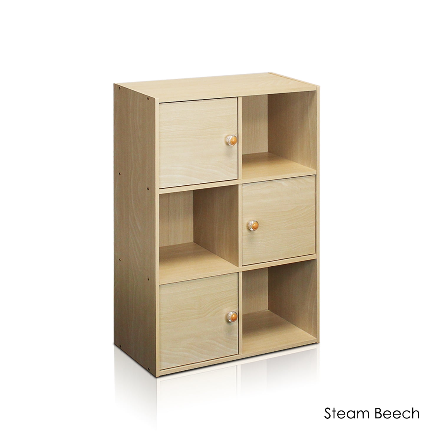 3 Tier Shelf With 3 Doors Cabinet Storage Wooden Bookcase Display