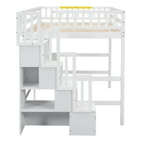 Twin-over-Full Bunk Bed with Twin Trundle, Storage & Guard Rail, Bedroom/Dorm, White