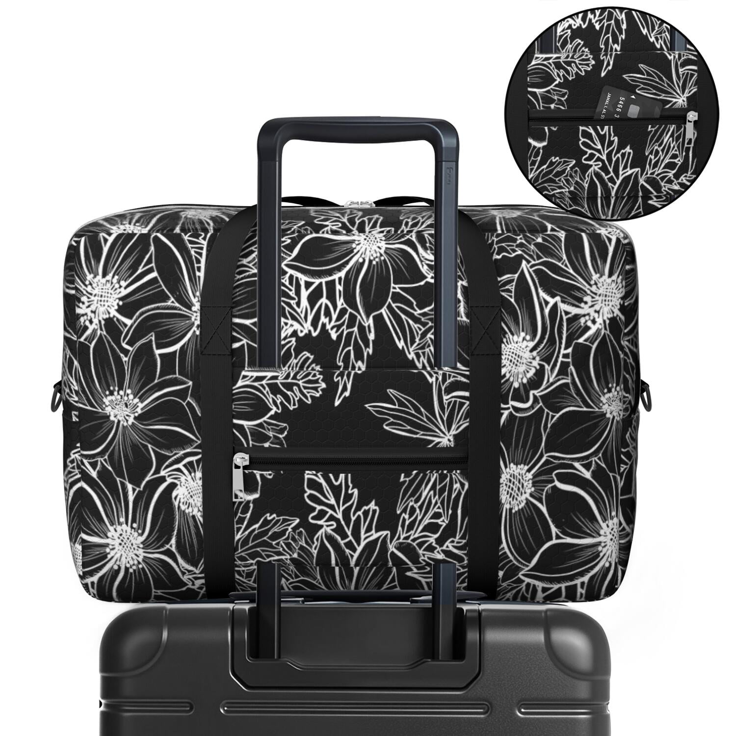 For Spirit Airlines Personal Item Bag 18x14x8 Inch, Floral Weekender Travel Bag, Foldable Travel Duffel Bag Underseat Carry on Bag with Luggage Sleeve for Women and Men 30L
