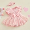 thumbnail image 4 of Riecok Baby Girl Infant 1st Birthday Princess Romper Dress Mesh Skirt 3D Flower Applique Ruffle Sleeve Occasion Dressy Pink 0 M, 4 of 8