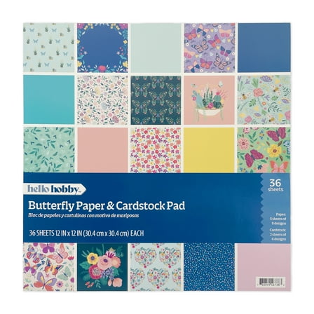 Hello Hobby Butterfly 12x12 Paper and Cardstock Combo Pad for Scrapbooking and Crafting