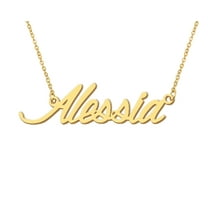 HUAN XUN 18k Gold Plated Alessia Name Necklace Stainless Steel Nameplate Necklaces for Womens Mens Mother Day Christmas Jewelry Gift