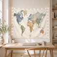 thumbnail image 5 of World Map Across Muted Continents and Curved Routes, Calming Minimalist for Travel Lovers, Geography Wall Art, Housewarming Gift, Tapestry Wall Hanging for Study Room and Den, 5 of 7